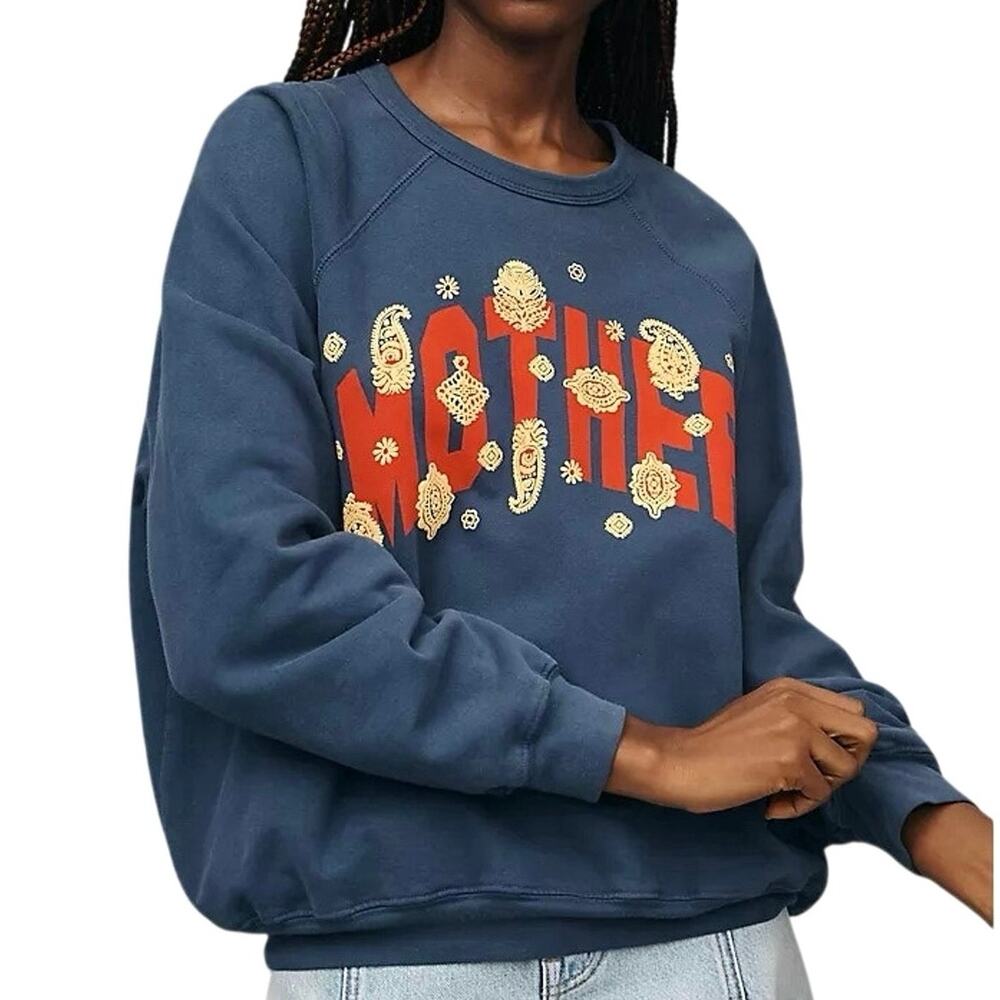 MOTHER Navy Blue Sweatshirt with Red and Yellow Paisley Logo